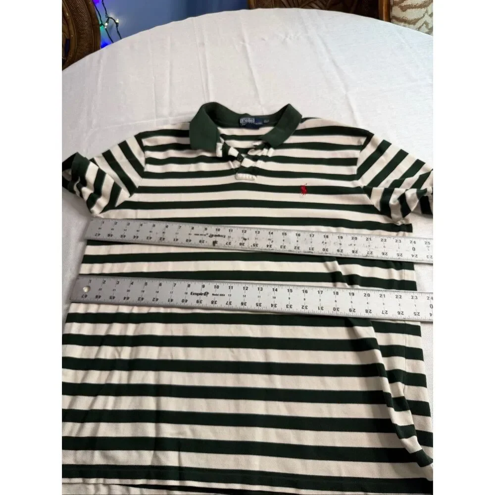 Polo By Ralph Lauren Custom Fit Green White Stripe Short Sleeve Polo Shirt XXL